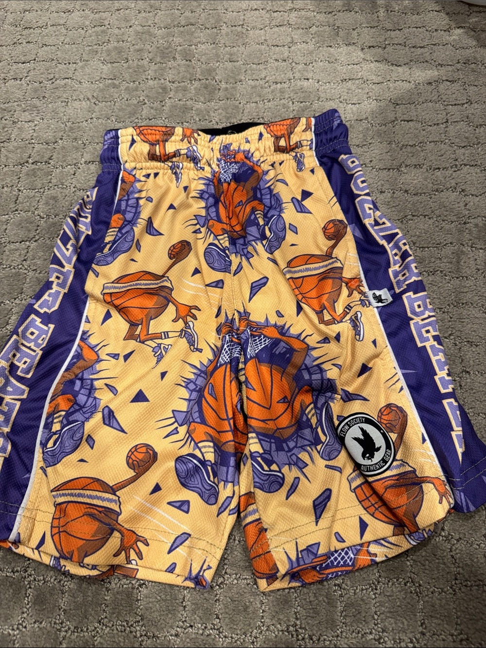 Kids Basketball Print Shorts in Yellow & Purple